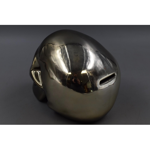 245 - Ceramic Glazed Metallic Style Skull Money Box with Stopper approx 7