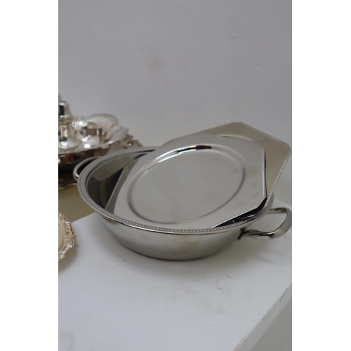 488 - Large Selection of Silver Plate Ware including Condiments Sets, Trays, and More