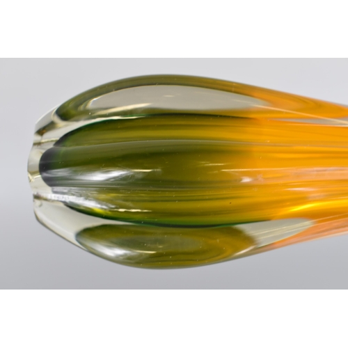 260 - A Murano Style Ribbed Glass Vase, In Orange and Green.