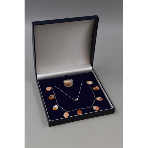 263 - Silver 925 Nine Stoned Necklace with Matching Ring complete with Presentation Box