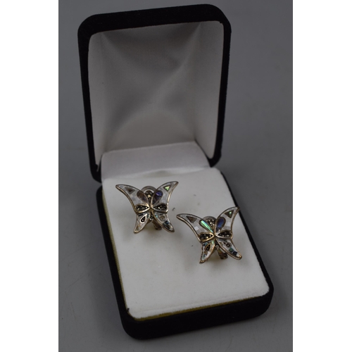 271 - Pair of Silver 925 Butterfly Earrings with Inlaid Mother of Pearl Decoration complete with Presentat... 