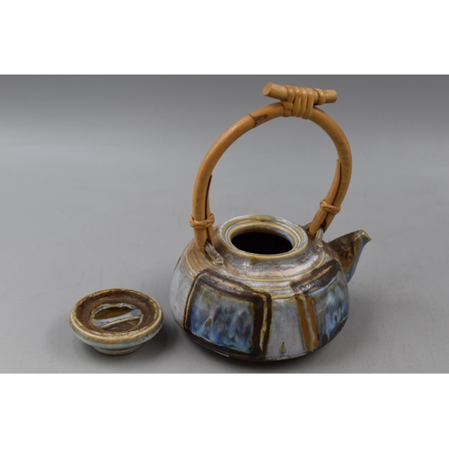 287 - Tenmoku Glazed Studio Pottery Teapot with Bamboo Handle