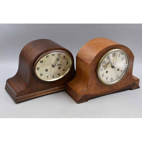 244 - Two Vintage Wooden Mantle Clocks one with Pendulum (no keys)