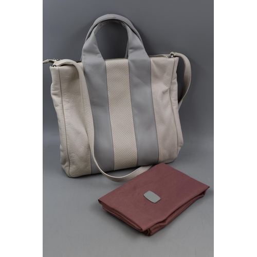 442 - A Radley Grey and Cream Striped Leather Handbag, With Tags and Dust Cover.