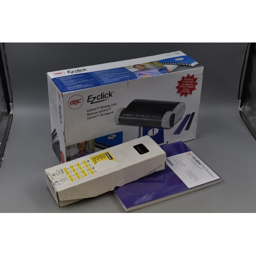 496 - Ezyclick Binding Machine, Click Bind Pre-Punched Covers and Plastic Combs