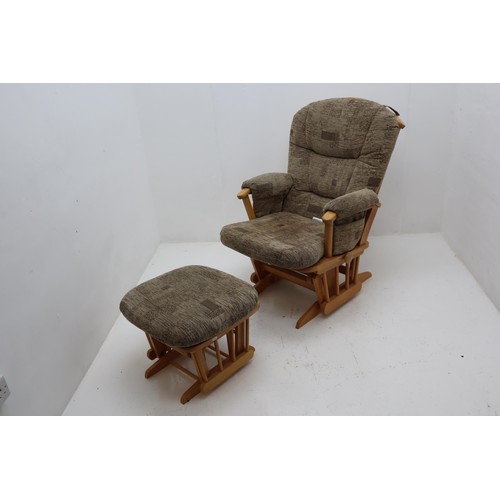 578 - Wood and Fabric Gliding Rocker nursing chair complete with footstool