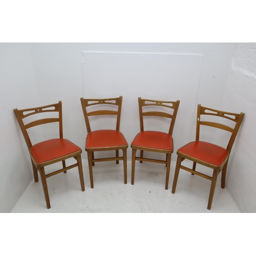 580 - Four Retro Orange Seated Wooden Dining Chairs, Approx 30.5