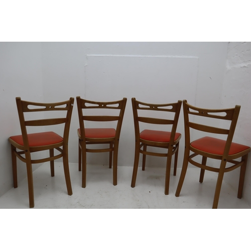 580 - Four Retro Orange Seated Wooden Dining Chairs, Approx 30.5