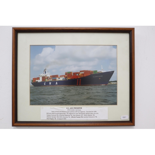 681 - Selection of 4 Photographs of Frieght Ships three in Framed and Glazed Mounts