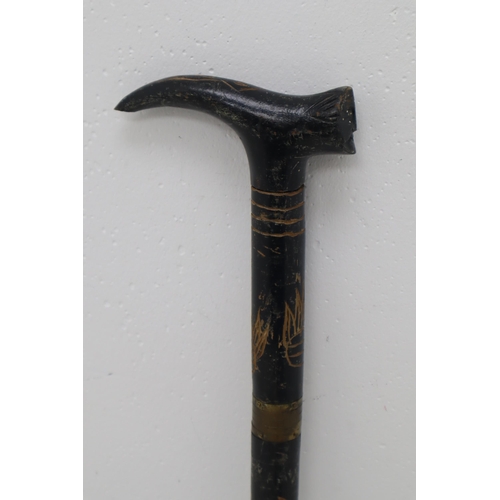 242 - A Carved Wooden Oriental Cane Sword, Approx 37.5