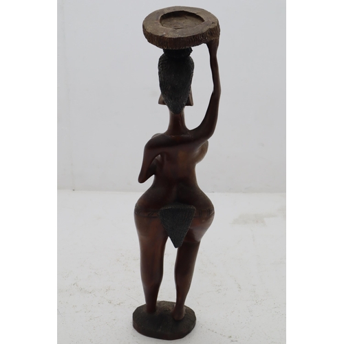 245 - A Large Carved Wooden Ethnic Statue, Depicting Nude Female. Approx 38