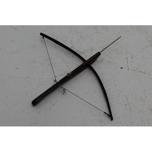 258 - A Wooden Crossbow, With Five Bolts In Case. Crossbow is Approx 19