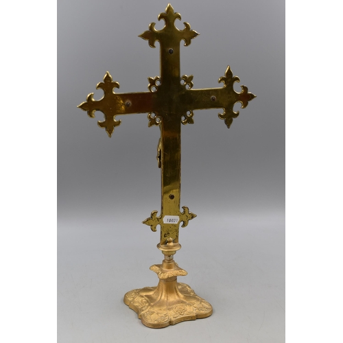 265 - LARGE Brass Religious Crucifix with Multi Coloured Stone Decoration approx 17