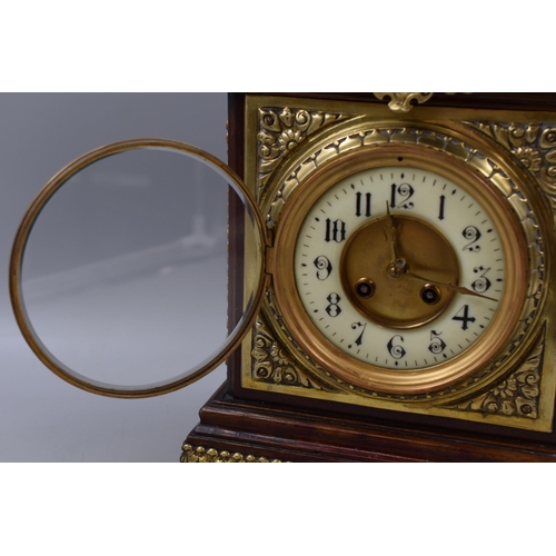 270 - Antique Bracket Clock in Dark Wooden Casing Decorated woth Brass Fittings and a Beveled Edge Crystal... 