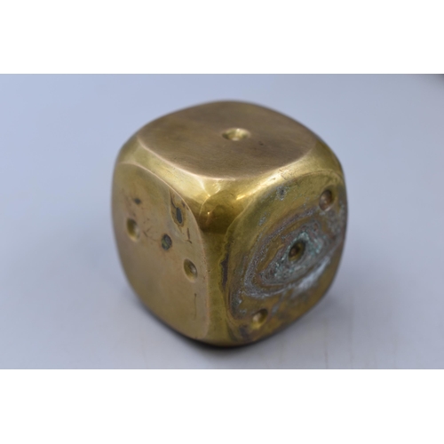 283 - Two Victorian Brass Bell Weights, Dice and Mortar and Pessle