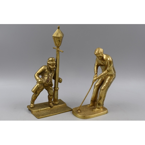 290 - Two Brass Figures including Golfer and Drunken Man (Tallest 27cm)