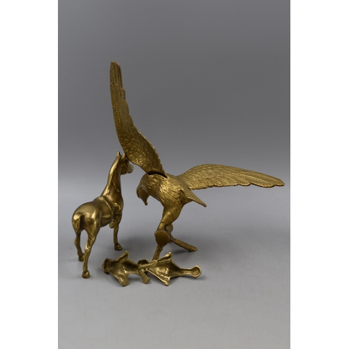 293 - Selection of Brass Animals including Eagle, Horse and Seated Frogs