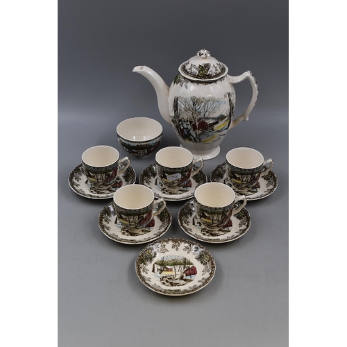 302 - Myott Vintage part tea set includes Pot, Sugar and 5 Duos