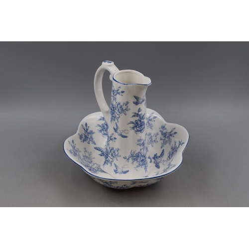 306 - Set Of Blue And White Ceramic Water Pitcher And Bowl