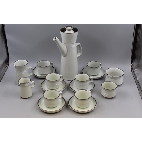 307 - Vintage 1970's Denby ' Summit Celedon ' Coffee Set To Include Six Cups, Saucers, Sugar Bowls and Mil... 