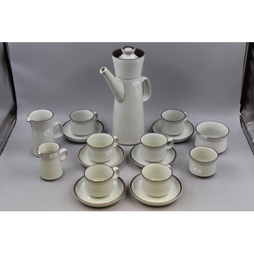 307 - Vintage 1970's Denby ' Summit Celedon ' Coffee Set To Include Six Cups, Saucers, Sugar Bowls and Mil... 