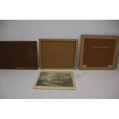 308 - A Selection of Five Pieces of Artwork, Includes Original Oil Painting, La Chasse Aux Canards Prints ... 