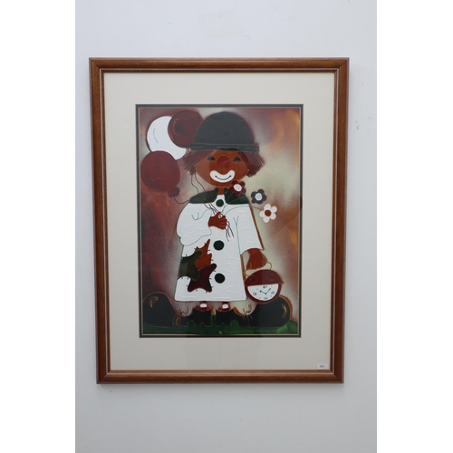 315 - Aurora Ramos Moreno Signed Artwork depicting Clown with Balloons and Clock in FRamed and glazed moun... 