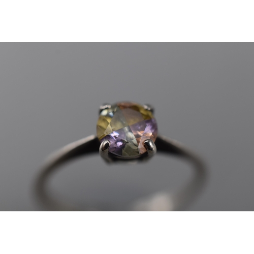 3 - Silver 925 Multicoloured Split Stone Ring Size N - O.