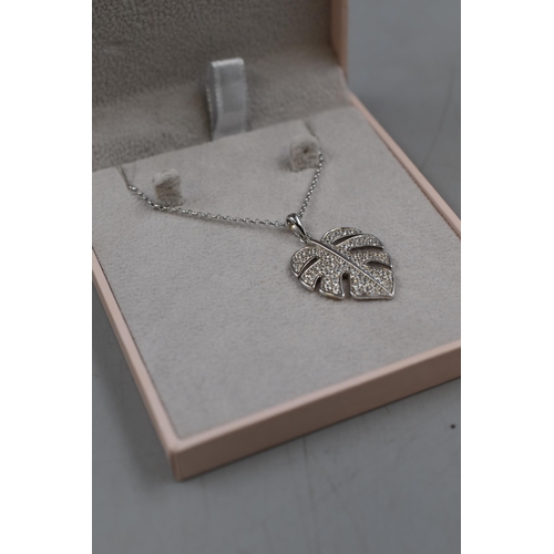 30 - Silver 925 Leaf Design Pendant and Chain in Original Gift Box