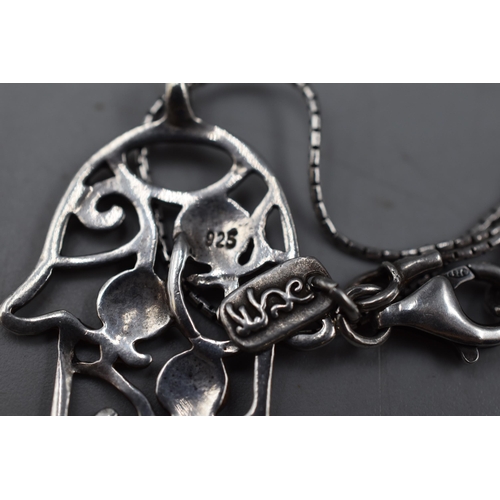 48 - Silver Hamsa Style Pendant Necklace Complete with Presentation Box