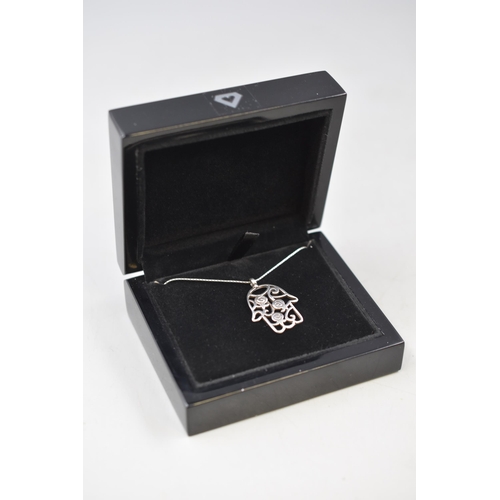 48 - Silver Hamsa Style Pendant Necklace Complete with Presentation Box