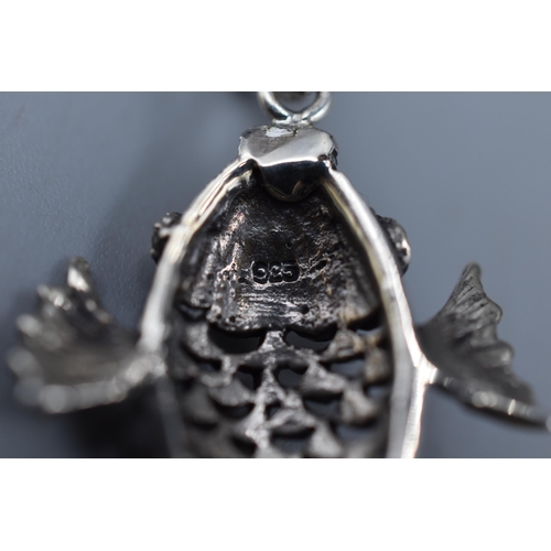 49 - Silver 925 Koi Carp Marcasite Style Pendant on Silver 925 Chain.