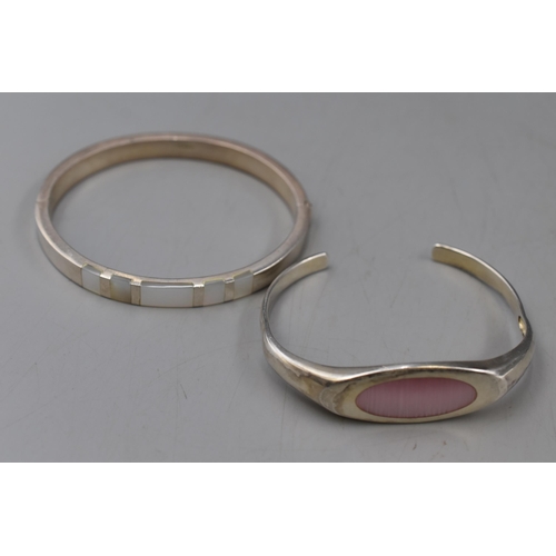 52 - Two Silver 925 Bracelets, One Shell Set and One Pink Stone.