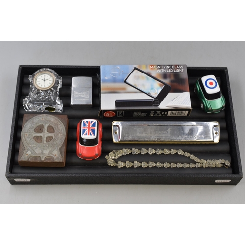 398A - Mixed Selection including Waterford Crystal, Budweiser Lighter, Mouth Organ, and more