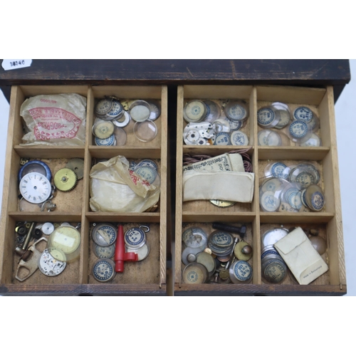 400 - Vintage Wooden Storage Cabinet with 24 Drawer Cabinet Containing a large selection of Watch Spares a... 