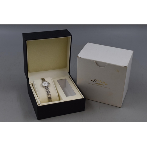 92 - Rotary Sterling Silver Ladies Watch. Complete in Presentation Box.