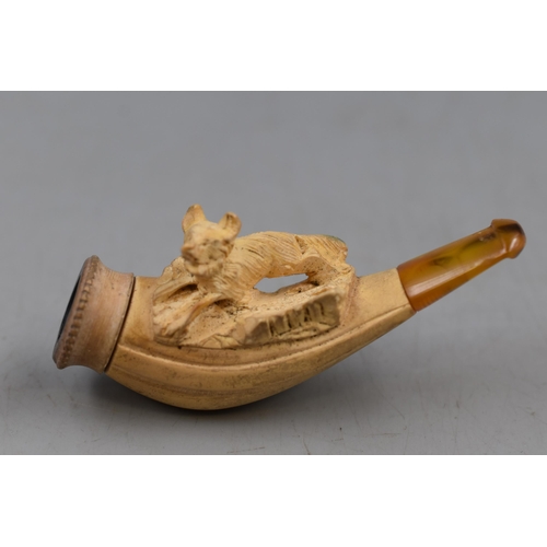 111 - Antique Meerschaum Cheroot holder with carved Dog complete with Case