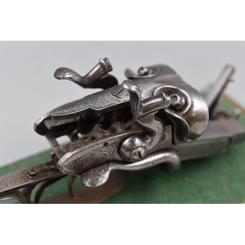 120 - Antique D Leonard & Son twin Flintlock Mechanism Decorated Detailed Engravings loosely Mounted on a ... 