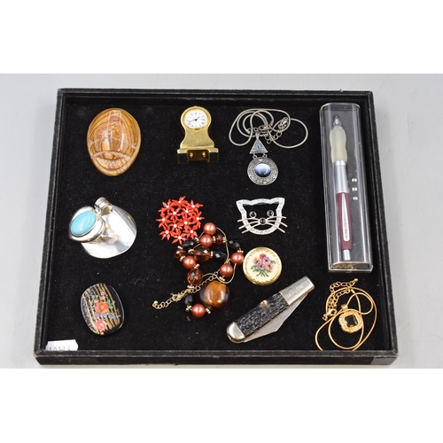 130 - Mixed Selection including Scarab, Silver Pendant Pendant, Brooches and More