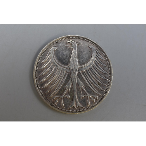 137 - A German Silver 625. 1951 5 Mark Coin.