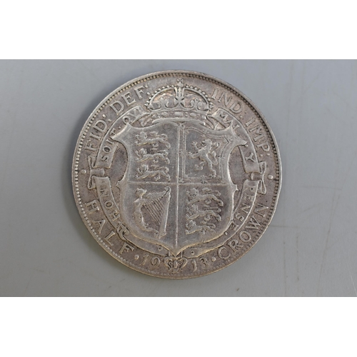 138 - A 1913 UK Silver George V Half Crown Coin.