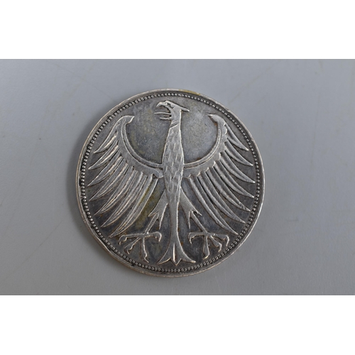 139 - A German Silver 625. 1951 5 Mark Coin.