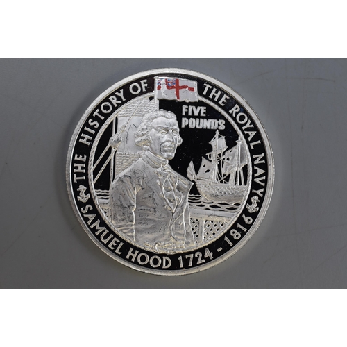 141 - A Silver Alderney Five Pound Coin 'The History of The Royal Navy; Samuel Hood'.