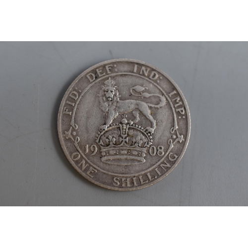 147 - A 1908 Silver UK Edward VII Shilling Coin.