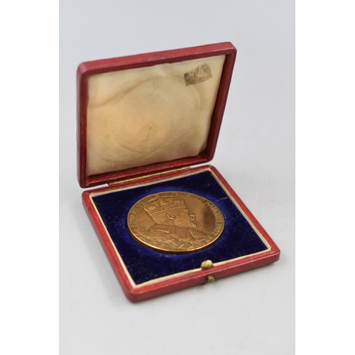 163 - Large Bronze 1902 King Edward VII Coronation Medal Medallion in Fitted Case