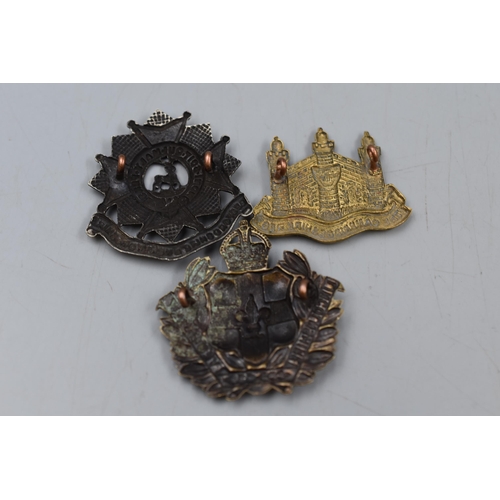 164 - Three Military Badges. Includes Cambridgeshire Regiment, Lincolnshire and Bedfordshire.