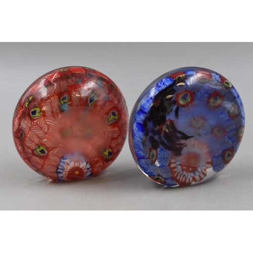 187 - Two vintage Murano Millefiori Style Italian art glass Peacock Paperweights