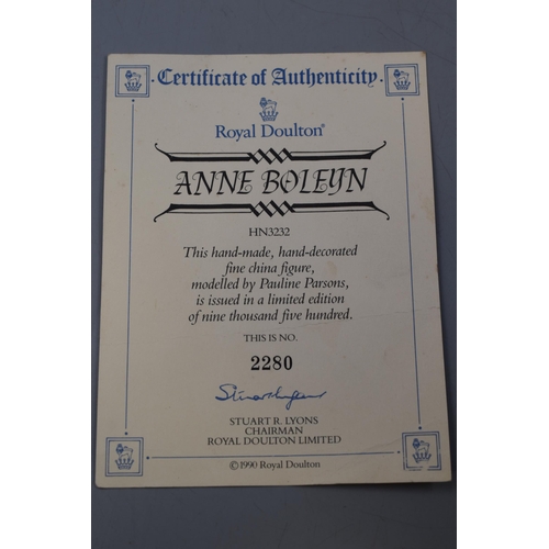 196 - A Limited Edition Royal Doulton Anne Boleyn Ceramic Figure, With Certificate of Authenticity.