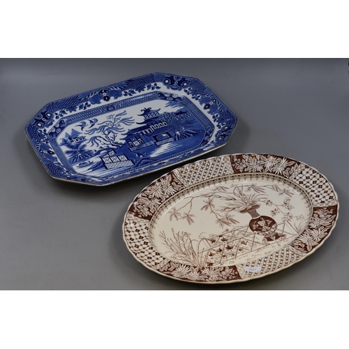 632 - Two Ceramic Platters to Include Burleigh Ware Willow Pattern, Rectangular Serving Plate, approx 16