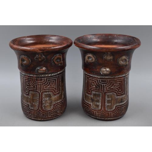 206 - Set of 4 South American Handmade Decorative Clay Vases / pots (17cm)